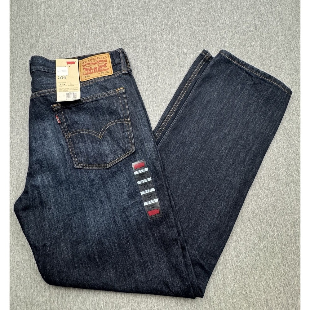 Levi's 514 Straight Fit Jeans Men Sz 36x32 Blue Dark Wash Denim Cotton Whiskered